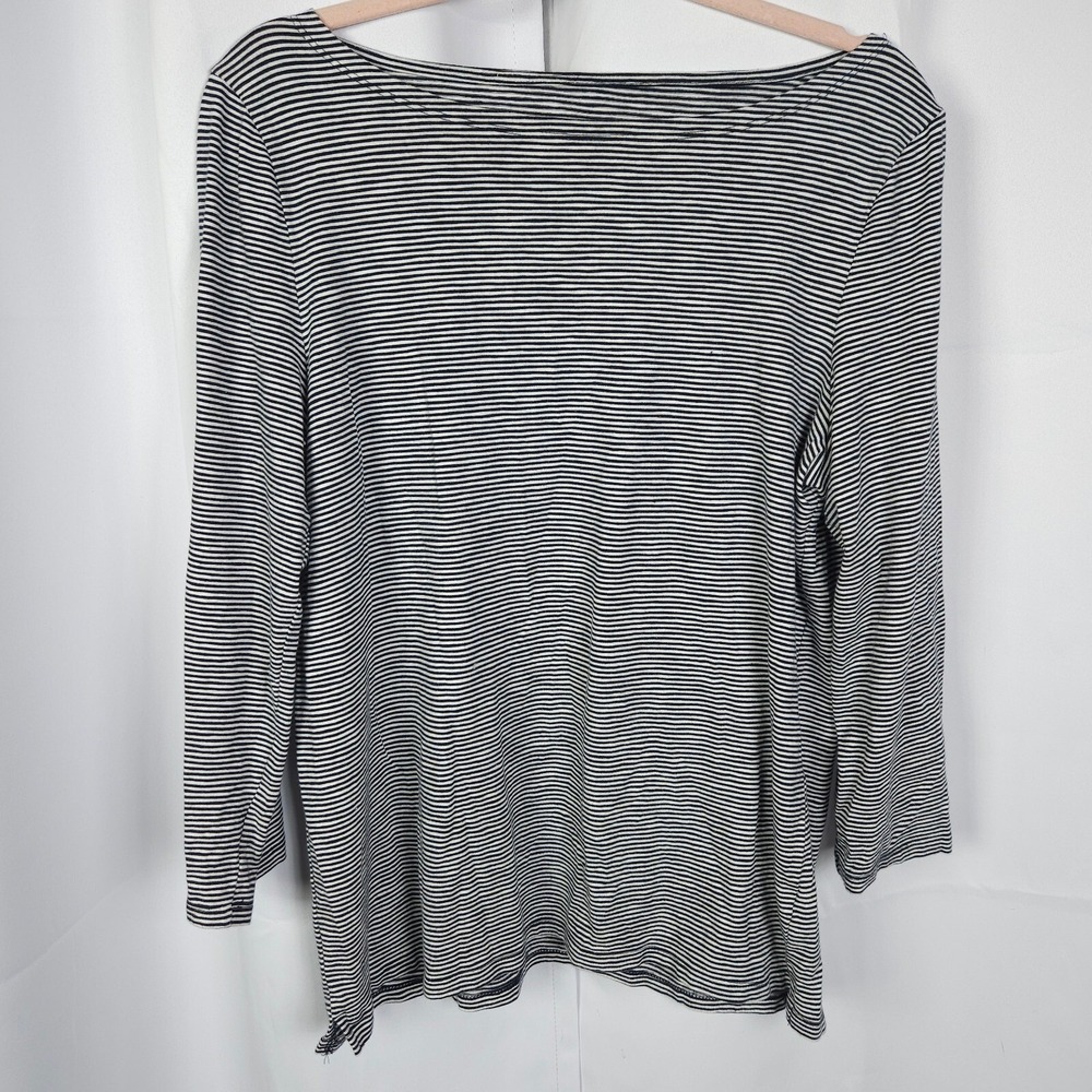 Talbots White Black Striped Boat Neck 3/4 Sleeve Blouse Women's Large